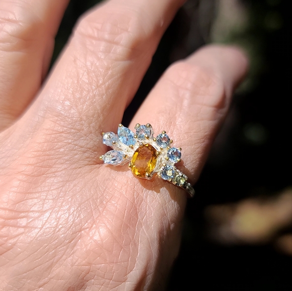 Gorgeous 3.5k Citrine Aquamarine & Topaz Sterling Engagement ring sz8.5 - Picture 8 of 11